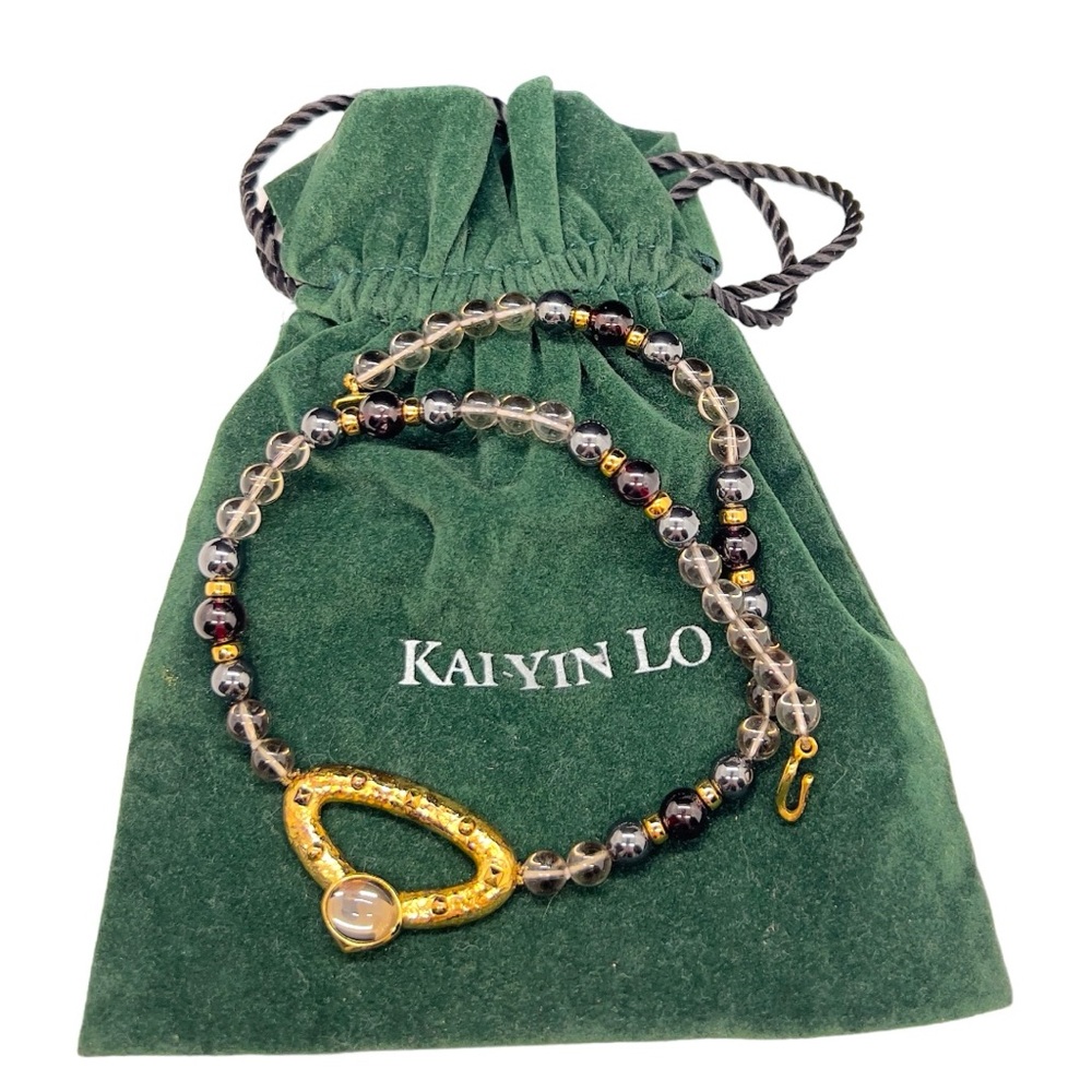 Rare Find Designer Kai-Yin Lo Gemstone Bead & Vermeil Sterling Pendant Necklace